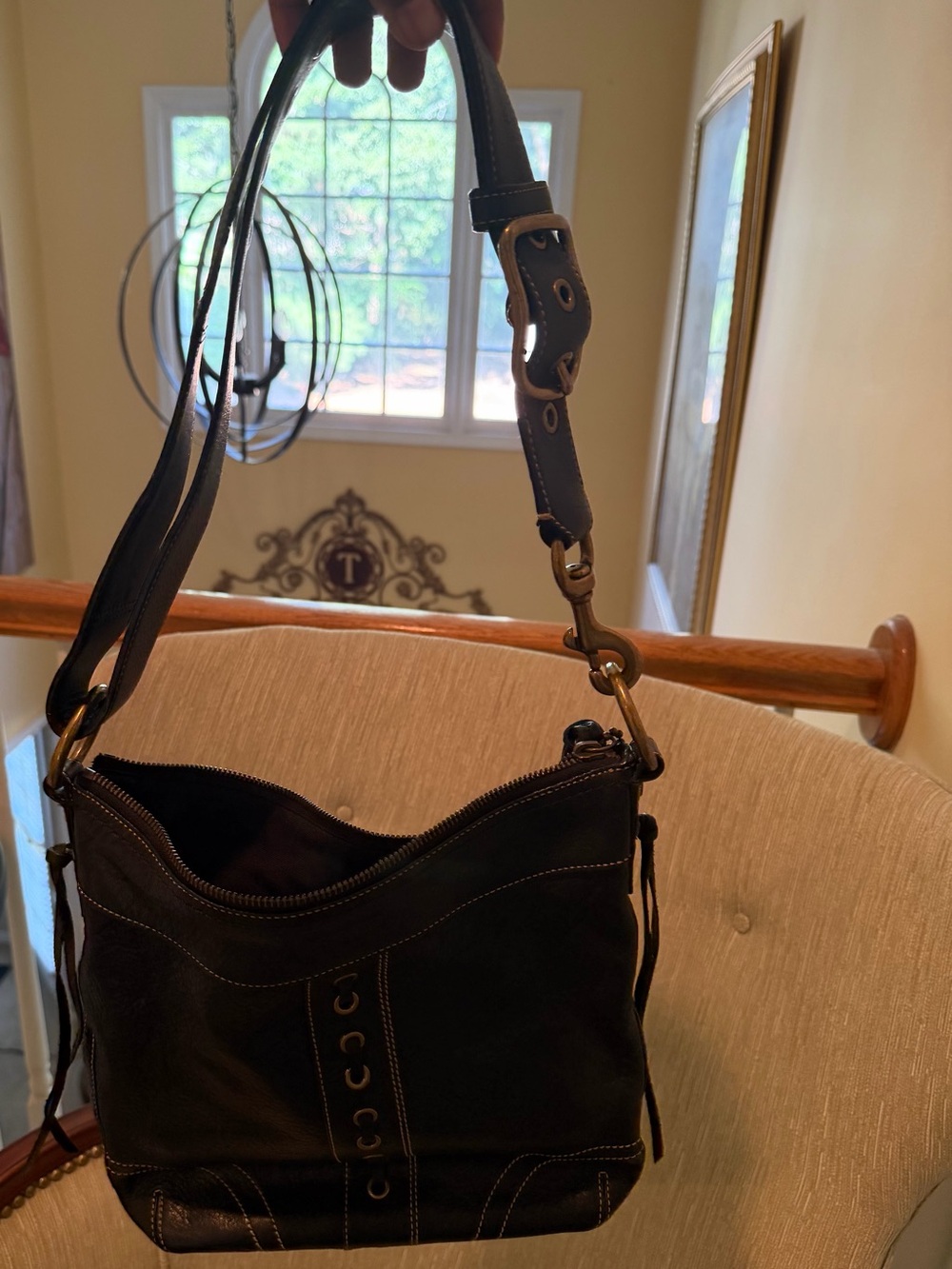 Coach Black Leather Shoulder Bag with Brass Hardware